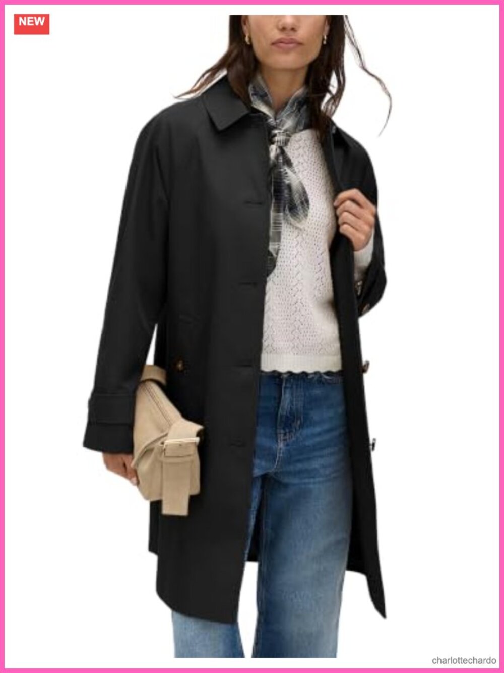 Womens Single Breasted Trench Coat Mid Length Lined Overcoat